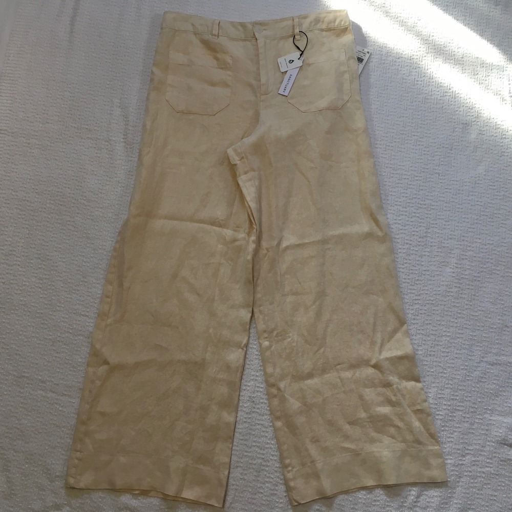 Sanctuary Linen Wide Leg Cropped Pants Beige Sz 31 Quiet Luxury Old Money